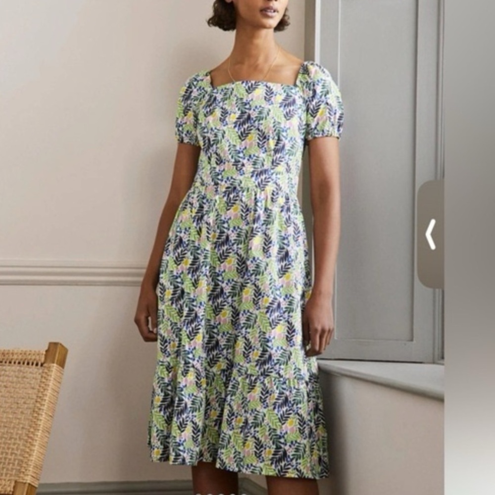 Boden Floral Square Neck Puff Sleeve Dress Size 2